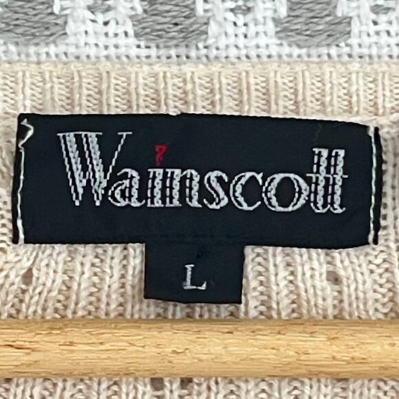 Wainscott Beige Cotton VNeck Pullover Sweater Long Sleeve Textured Knit Womens L - Picture 9 of 10